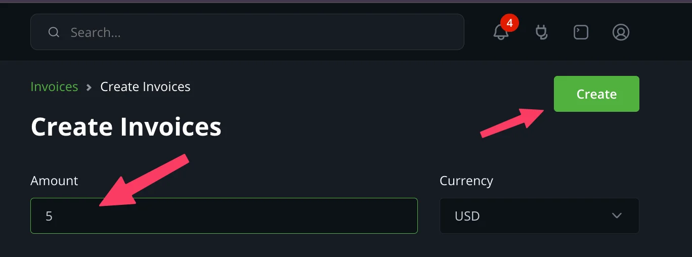 Enter an amount and create