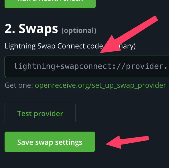 Paste the swap provider code and save